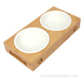 Pet Food Bowl com suporte de bambu elevado